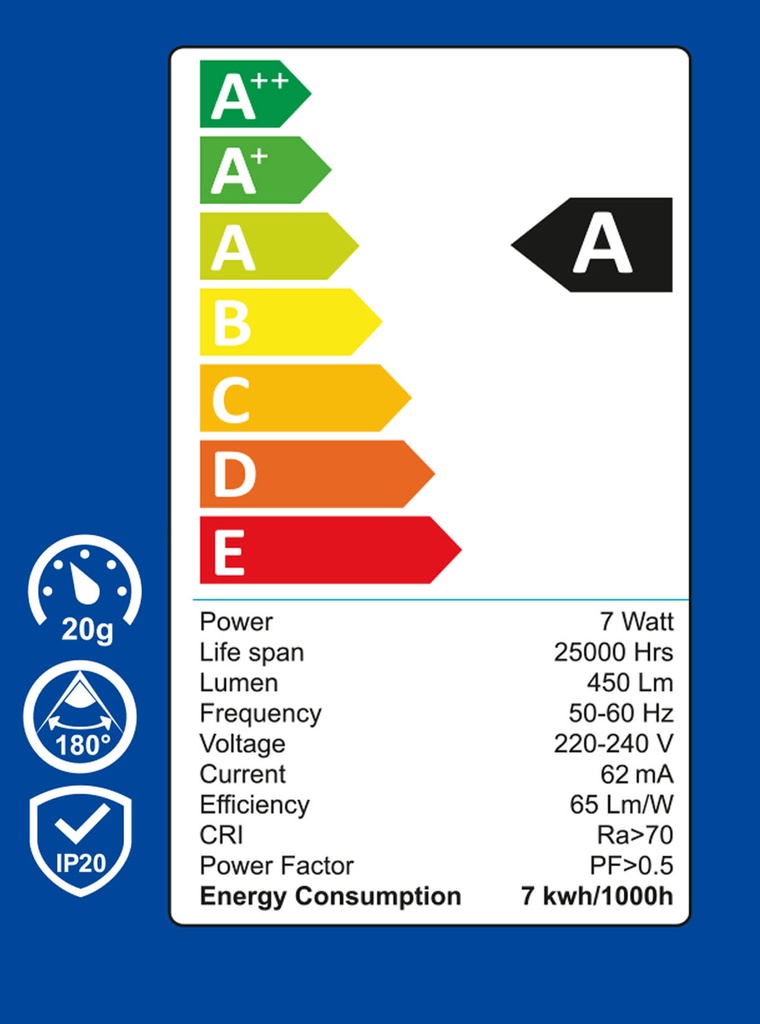 7W Led Bulb A55 6500K-Lumination