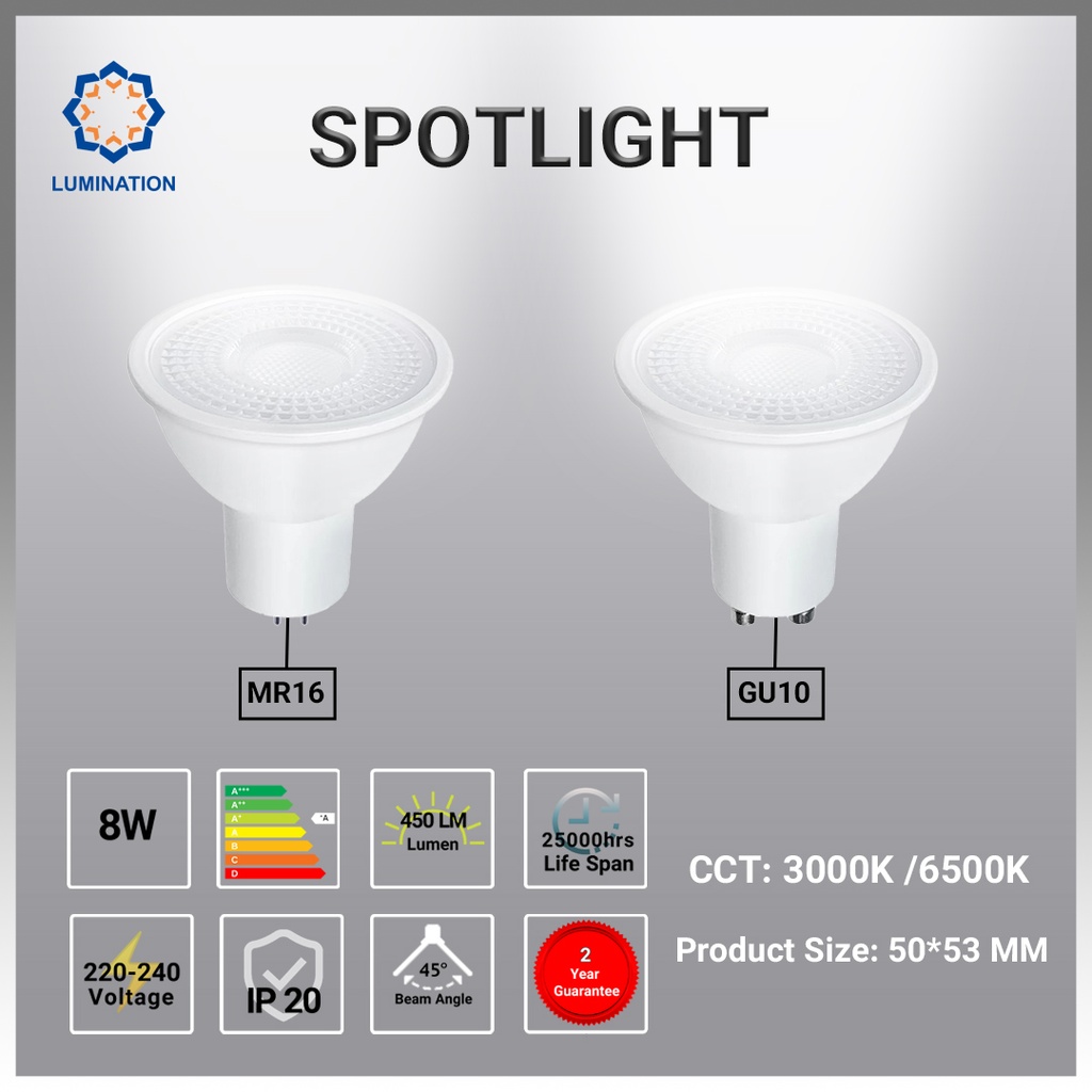 Spotlight 8W Gu10 Clear Lumination