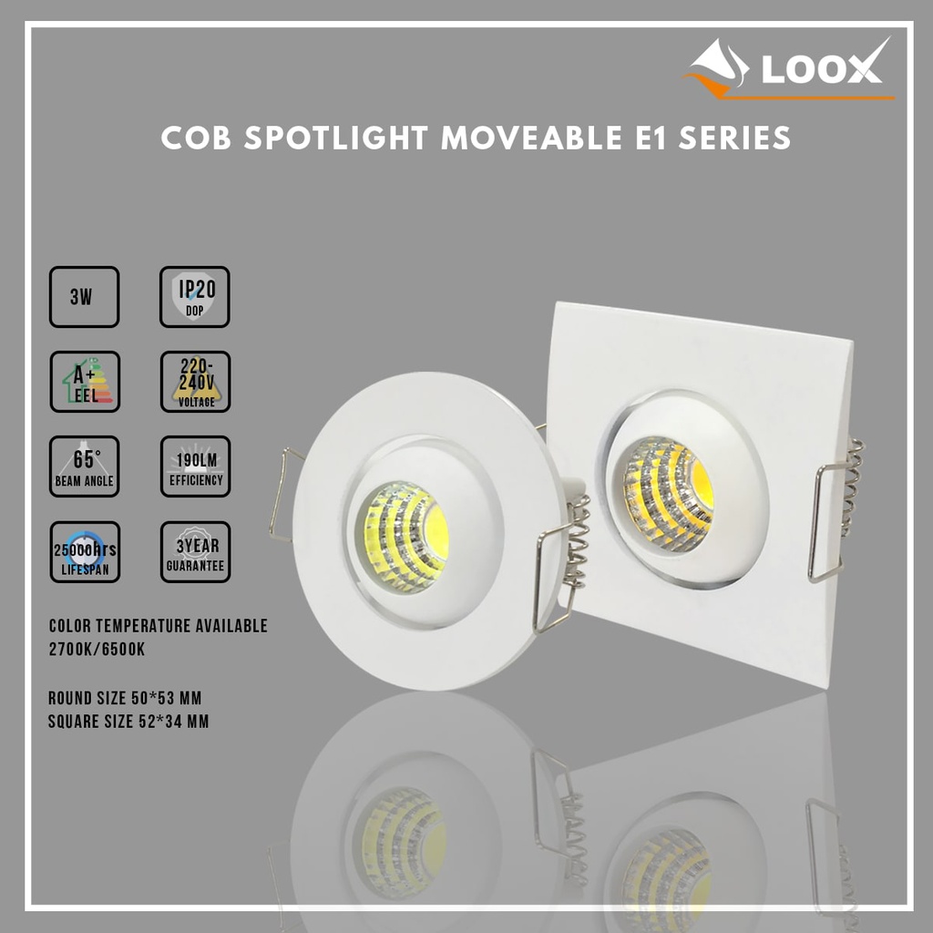 Cob Square Spotlight Movable 3W E1 Loox