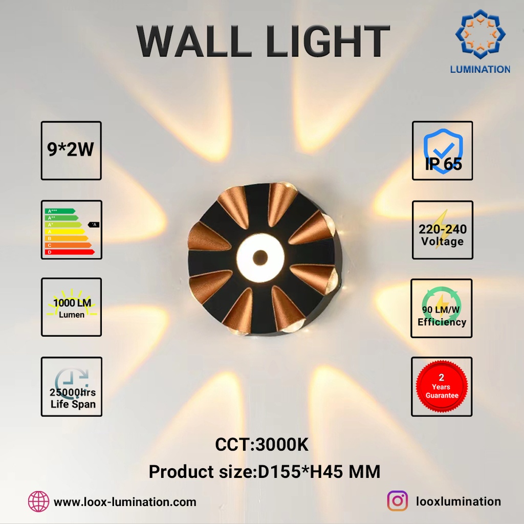 Wall Light 155*45 mm Black+Gold Lumination