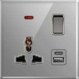 Single British Socket With Switch & USB A + USB C Glass series Loox