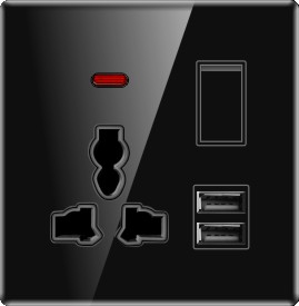 Single Universal Socket With Switch & USB Glass Series Loox